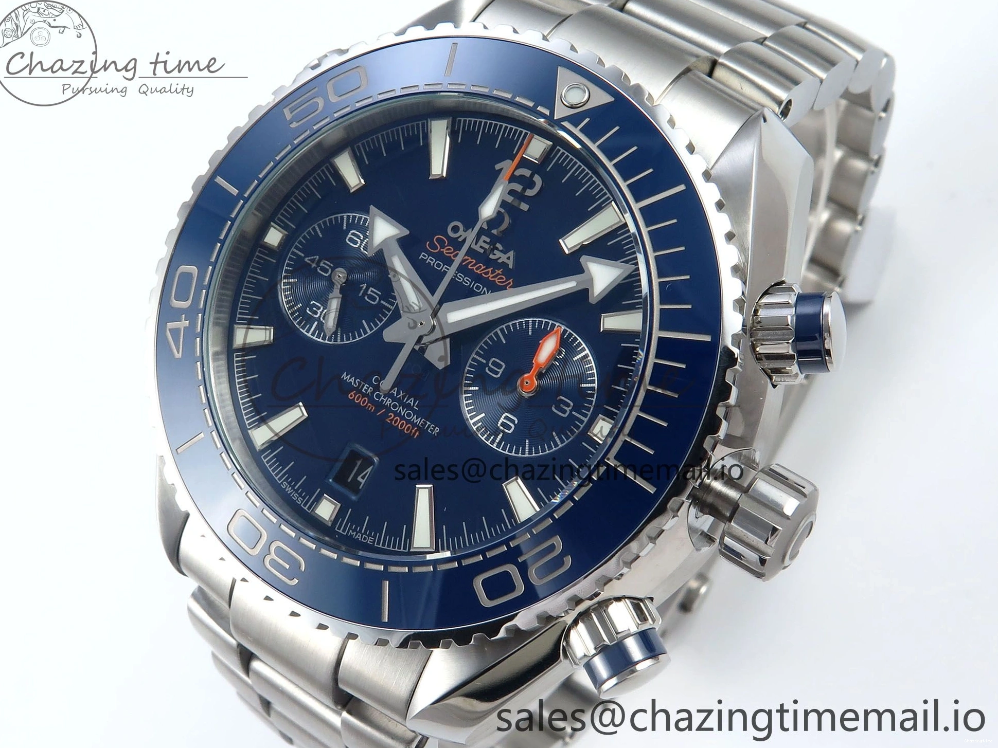0407 Planet Ocean Master Chronometer 600M 45.5mm SS SCF 1:1 Best Edition Blue Bezel Blue Dial on SS Bracelet A9900 Super Clone Lightweight 7676